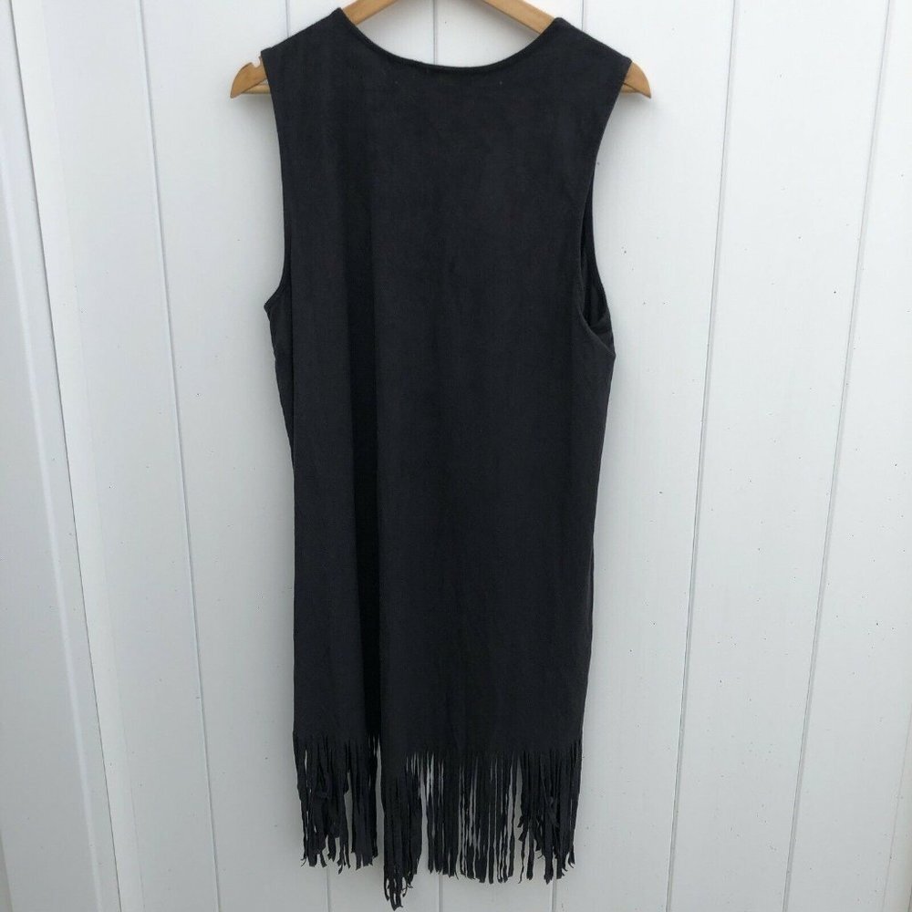 New York & Company NY&C Faux Suede Vest Fringe Long Gray Large - Picture 5 of 7